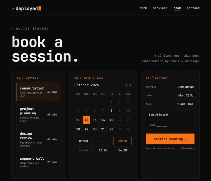 Example booking site, designed by deployed
